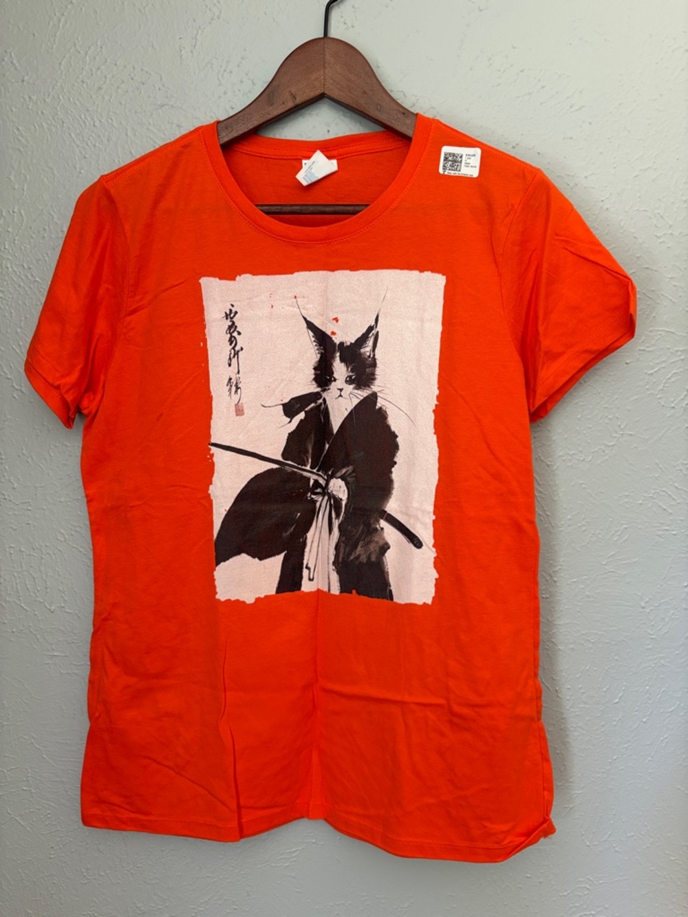 Orange Graphic Cat Samurai Tee